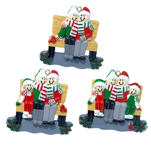 Resin snowman family sitting on a bench DIY Christmas tree hanging ornament