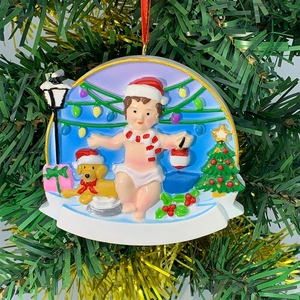 Resin Christmas Tree Hanging Ornament Hand Painted Baby And Puppy Dog 3D Relief Holiday Decoration Home Party Gift
