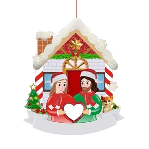 Christmas House Couple Resin Ornament Printed Heart Design Hand Painted Hanging Decoration For Home Holiday Party Decor Xmas Tree Ornament Gift