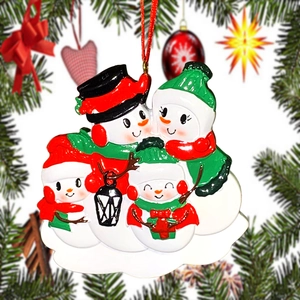 Ornement Suspendu Famille de Bonshommes de Neige de Noël en Résine Peint à la Main Décoration Festive pour Maison Fête