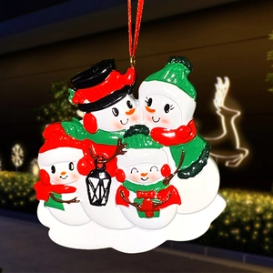 Décoration de Noël personnalisée famille de 4 bonhommes de neige en résine de haute qualité