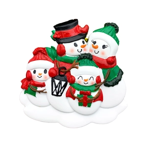 Décoration de Noël en résine famille de quatre bonshommes de neige avec cadeaux