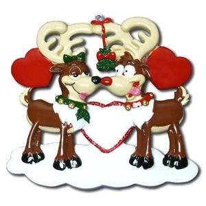 Customizable resin Christmas reindeer ornament with red heart for DIY holiday decoration