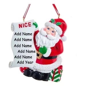 Customizable resin Santa Claus ornament with gift scroll for names and dates