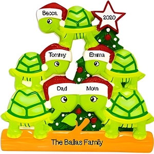 Custom resin Christmas tree ornament with green turtles in a pyramid shape