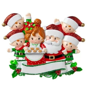 DIY Santa Claus family resin Christmas ornament with 6 characters and blank banner