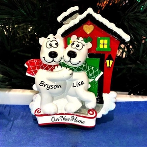 Hand Painted Resin Polar Bear Couple Red House Christmas Ornament For New Home Festive Holiday Decor For Tree Gift
