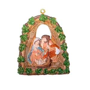 Ornement de Noël en Résine Scène de la Nativité Peint à la Main Figurine de la Sainte Famille Grotte Décoration Religieuse Cadeau
