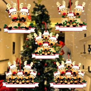 Resin Reindeer Family Christmas Hanging Ornament Personalized DIY Blessing Name Xmas Tree Decoration Festive Home Holiday Gift