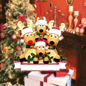 Customizable resin family reindeer ornament with four reindeer for Christmas tree decor