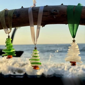 Handmade Seaglass Style Christmas Tree Ornament Stacked Acrylic Hanging Sea Glass Decoration With Star And Satin Ribbon