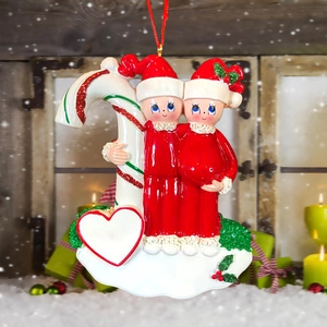 Personalized couple candy cane resin Christmas tree ornament with customizable heart space