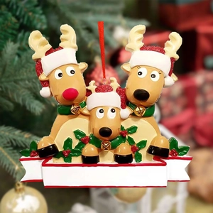 DIY resin reindeer family Christmas ornament with red ribbons for holiday tree decoration