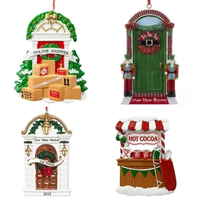 Christmas House Resin Hanging Ornament Personalized New Home Decor Hot Cocoa Online Shopper Door Pendant Holiday Gift
