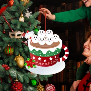 Christmas hot chocolate mug ornament with cute marshmallows for holiday tree decoration