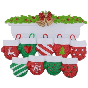 Décoration de Noël en résine avec neuf gants colorés et petites cloches dorées