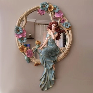 Art Nouveau Resin Lady Relief Wall Hanging Decorative Flower Wreath Fairy Wall Ornament For Garden Home Wall Decoration