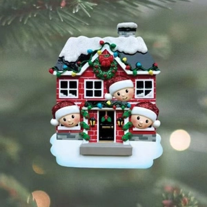 Christmas Family House Resin Hanging Ornament Red Brick House Snowman DIY Style Holiday Tree Pendant Festive Home Decor