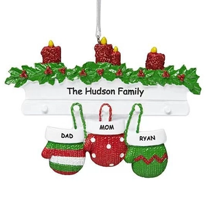 Custom resin Christmas wall hanging with candles and three personalized stockings ornaments