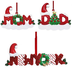 Resin Christmas Hanging Ornament With Glitter Santa Hat Tree Wreath Decoration For MOM DAD NEW YORK Holiday Home Decor