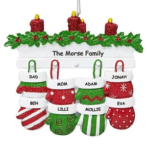 Customized Christmas tree ornament with resin candles and eight colorful family gloves