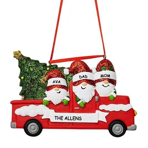 Resin Red Truck Christmas Hanging Ornament With Gnomes And Christmas Tree Hand Painted Festive Party Home Decor Gift