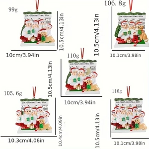 Family Christmas fireplace ornaments in various sizes with red hanging string