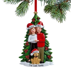 Christmas Tree Hanging Ornament Resin Couple With Pet Dog Festive Family Holiday Decor Party Home Hanging Gift Decoration