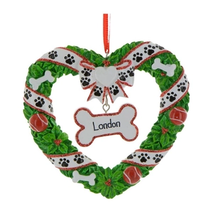 Resin Christmas Heart Wreath Pendant Dog Paw Bone Design Hand-painted Hanging Ornament For Home Courtyard Holiday Decor