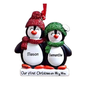 Custom Penguin Couple Christmas Ornament with Mr. & Mrs. text and personalized names