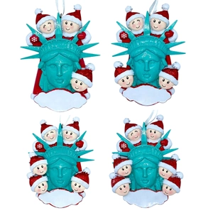 Harz Freiheitsstatue Weihnachten Schneemann Familie Hängende Verzierung Mit DIY Leerem Bereich Feiertag Heim Weihnachtsbaum Dekor