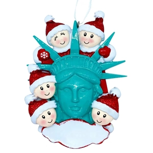 Weihnachtsanhänger Freiheitsstatue mit fünf Schneemännern und beschreibbarem Banner-Element