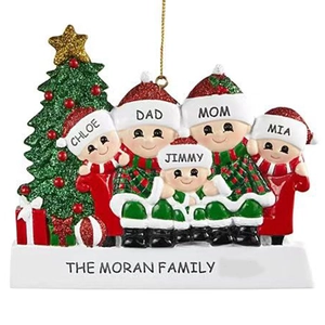 Customized Christmas tree resin family of 5 ornament with personalized names