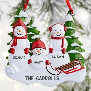 Christmas Snowman Family Tree Hanging Ornament Resin Snowman Sled Background Festive Holiday Home Indoor Decoration Gift