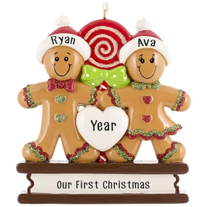 Customized gingerbread couple resin Christmas ornament with Our First Christmas text