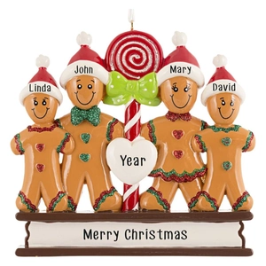 Resin Gingerbread Man Family Christmas Tree Hanging Ornament With Glitter Heart Personalized Festive Holiday Home Party Decoration