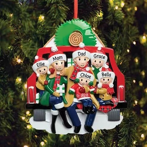 Resin Red Pickup Truck Christmas Hanging Ornament With Family Members Names For Holiday Home Christmas Tree Decorations