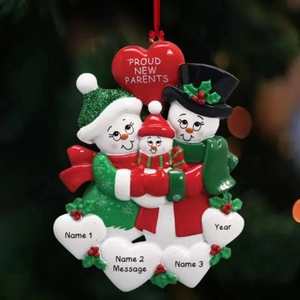 Resin Snowman Family Proud New Parents Heart Hanging Ornament Printed Christmas Tree Decoration Festive Memorial Keepsake Holiday Decor