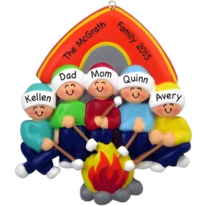 Family Campfire Christmas Tree Resin Ornament Cartoon Roasting Marshmallow Hanging Holiday Decoration Home Party Display