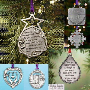 Memorial Angel Wings Metal Christmas Hanging Ornament Zinc Alloy Heart Star Pendant Xmas Tree Decor With Satin Ribbon Gift