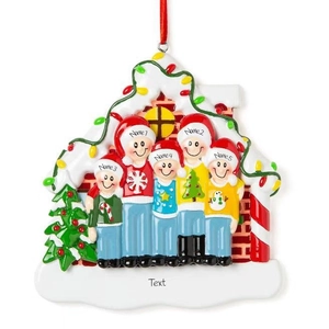 Ornement Suspendu de Noël en Résine Maison de Noël Famille de Bonhommes de Neige Avec Ruban Décoration de Sapin Cadeau Fête