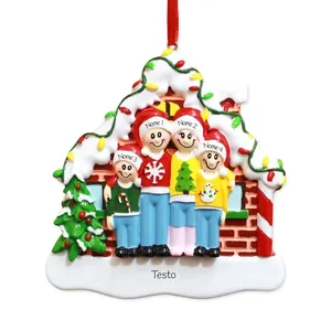 Ornement de sapin de Noël créatif en résine famille bonhomme de neige à quatre personnes