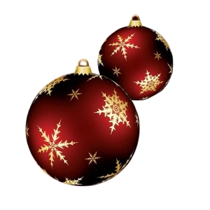 Red Christmas ball ornaments with golden snowflakes and metallic hanging loops