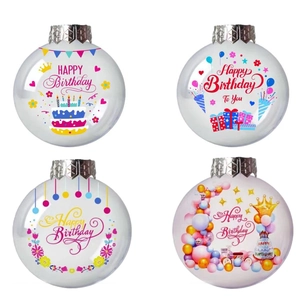 Creative Happy Birthday Hanging Ball Ornament Resin Alloy Party Decoration Sphere With Cake Balloon Print For Celebration