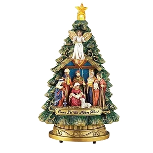 Figurine de sapin de Noël avec scène de la Nativité et étoile lumineuse décorative