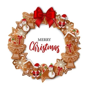 Resin Christmas wreath hanging with gingerbread men and Merry Christmas sign