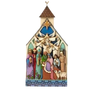 Décoration d'église de la nativité avec texture sculptée style folk sur fond blanc
