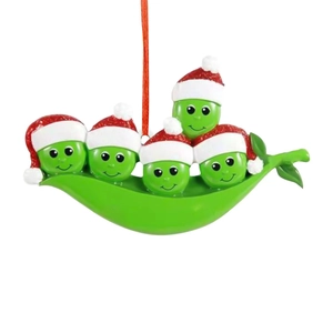Creative resin Christmas pea pod ornament with five Grinch style faces and red hats