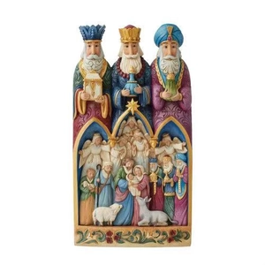 Crèche de Noël en résine style art populaire avec les rois mages et la sainte famille