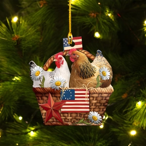 Rustic patriotic turkey ornament with American flag and flowers on a lit Christmas tree